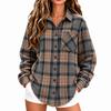 Women's Fall Winter Casual Long Sleeve Plaid Shirt Loose Fit Pocket Top for Everyday Wear