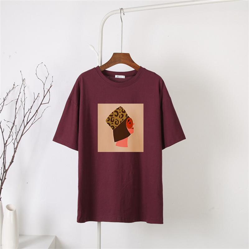 

Shellsuning, повседневные женские топы с круглым вырезом и эстетическим рисунком, лето 2023, уличная одежда с короткими рукавами, футболки, элегантные свободные хлопковые футболки 3XL вино красного