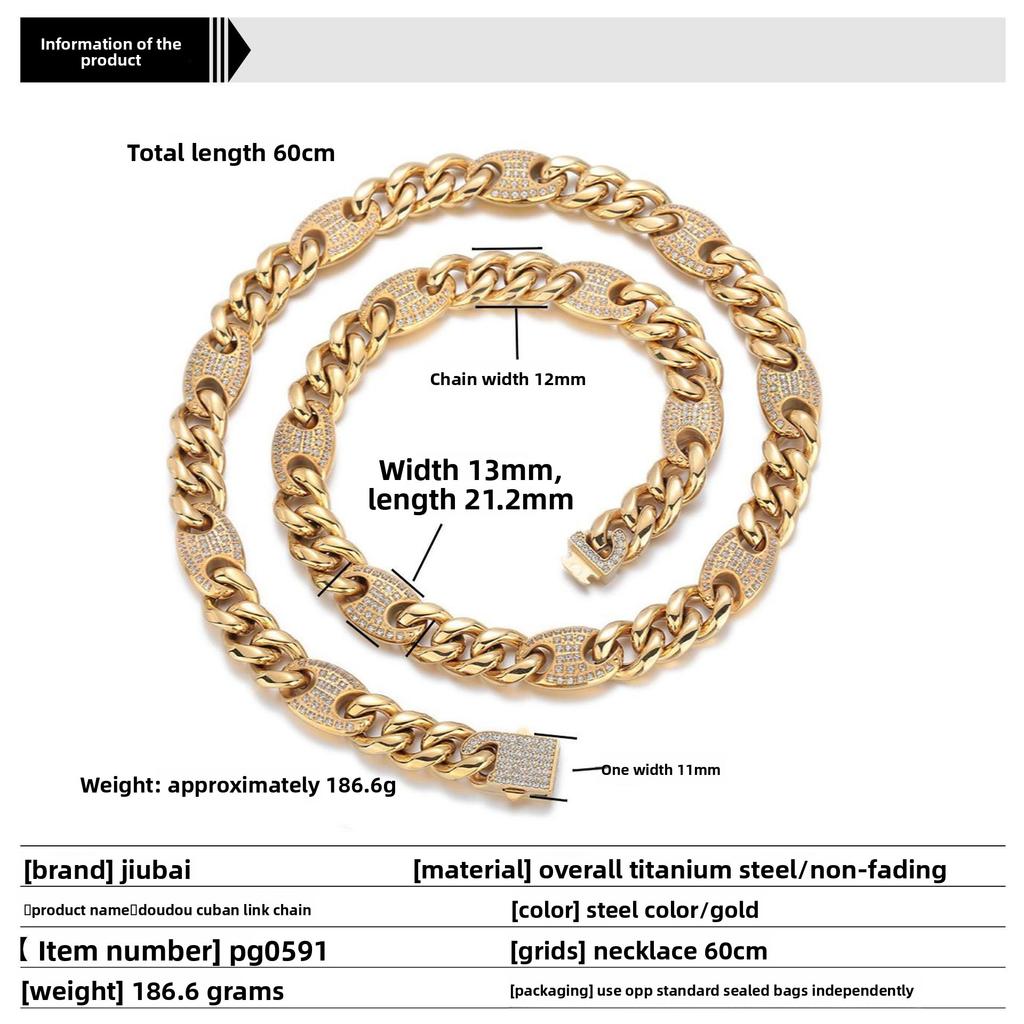Hiphop Hip-Hop Street Rap Cuban Chain Pig Nose Micro-Inlaid Zircon Texture Light Luxury Bracelet Necklace Set