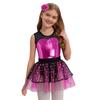 Sparkling Metallic Tutu Dress for Kids Girls: Sheer Mesh Patchwork Bodice with Tulle Skirt & Headpiece for Competition & Recital