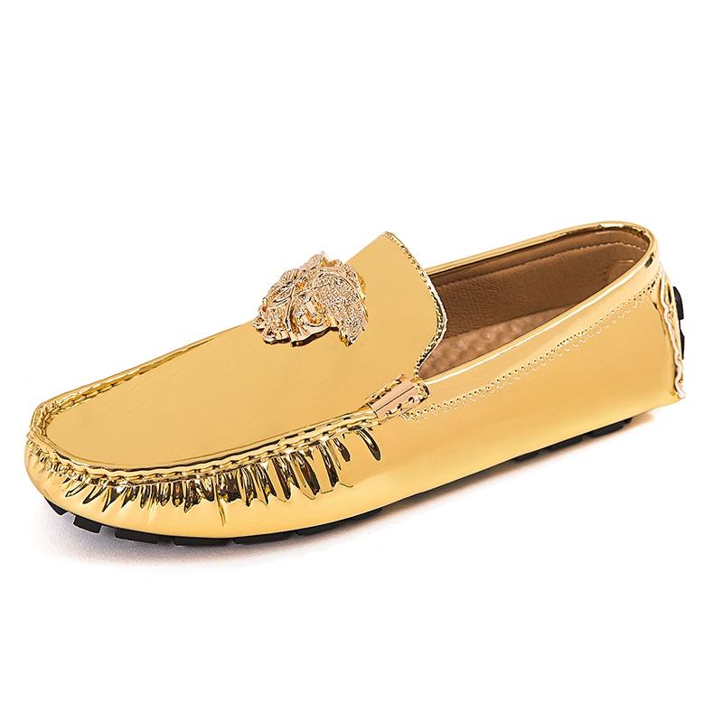 New Men Loafers 2024 Gold Red Luxury Brand Fashion Designer Patent Leather Driving Footwear Mens Comfy Boat Casual Shoes for Men
