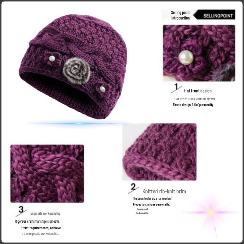 Warm Fleece-Lined Knit Hat with Ear Protection for Elderly Women