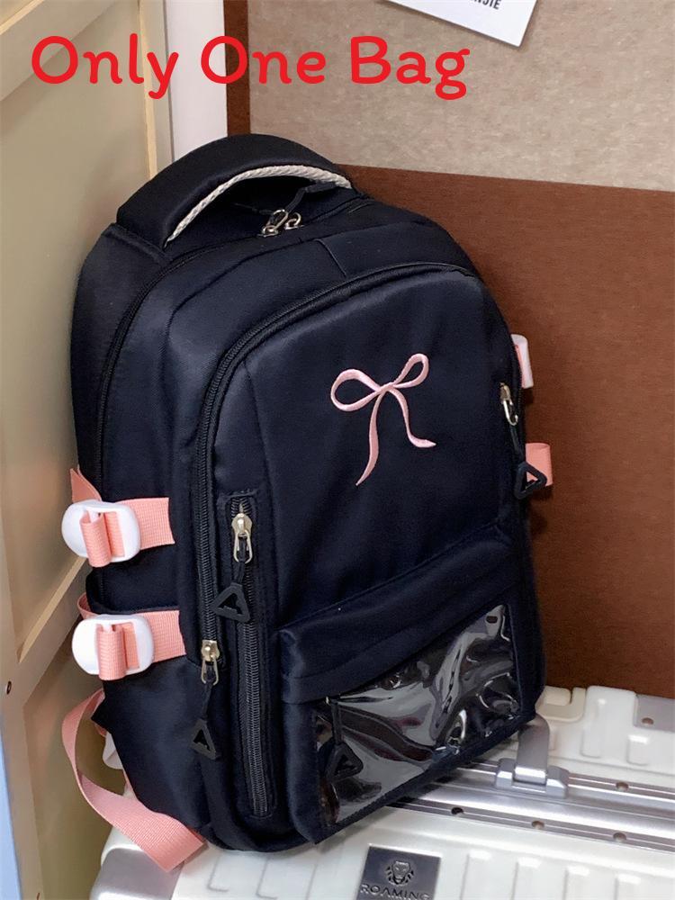 

Girl Backpack With Embroidered Bow And Nylon For School Use Black B