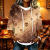 Women's Halloween Printed Hooded 3/4 Sleeve Casual Loose Fit Pullover