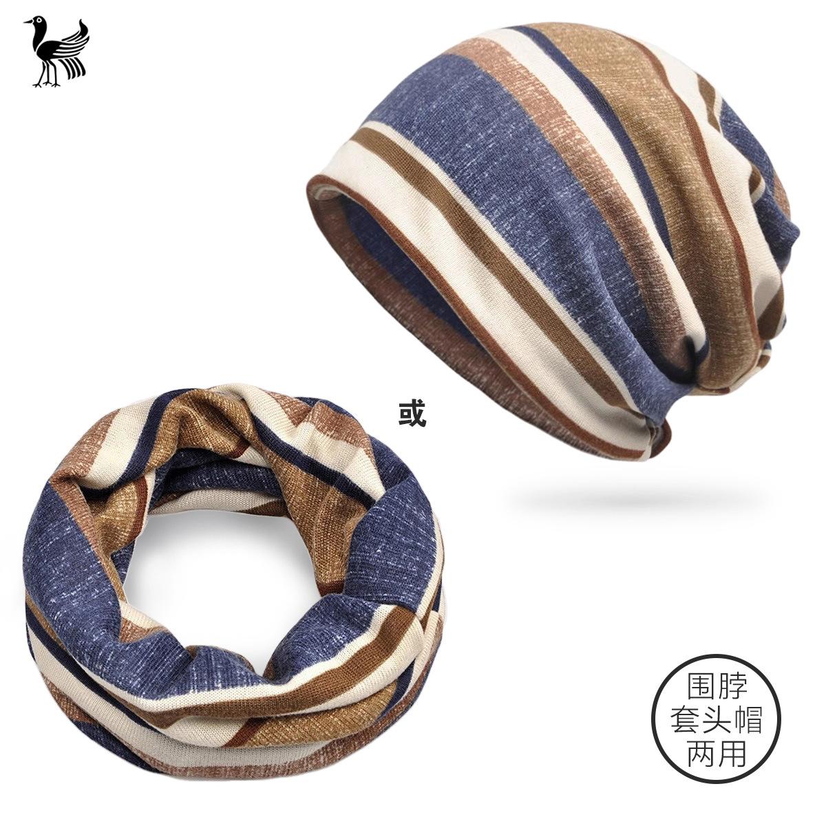 

Зимняя женская полосатая двухслойная вязаная анти-шея защитная и теплая универсальная ночная шапка для беременных и родильных домов elastic/dual purpose кофейный