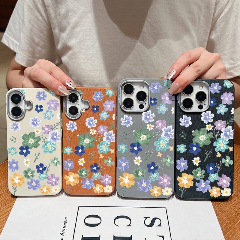 Flower Painting Pattern Matte Slim Phone Cover For iPhone 16 Pro Max 15 Plus 14 Pro 13 12 11 XS XR 8 7 Lens Protection Shockproof TPU Soft Case