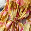 French Vintage Print Chiffon Dress Women Bow Lace-up Lantern Sleeve Elegant Loose Casual Evening Holiday Dresses