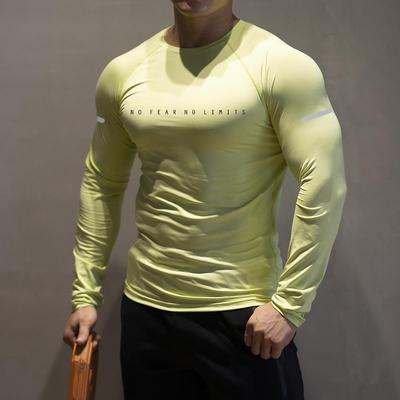 Schnelltrocknendes Langarm-Fitness-Top für Herren – Atmungsaktives, elastisches T-Shirt mit Rundhalsausschnitt