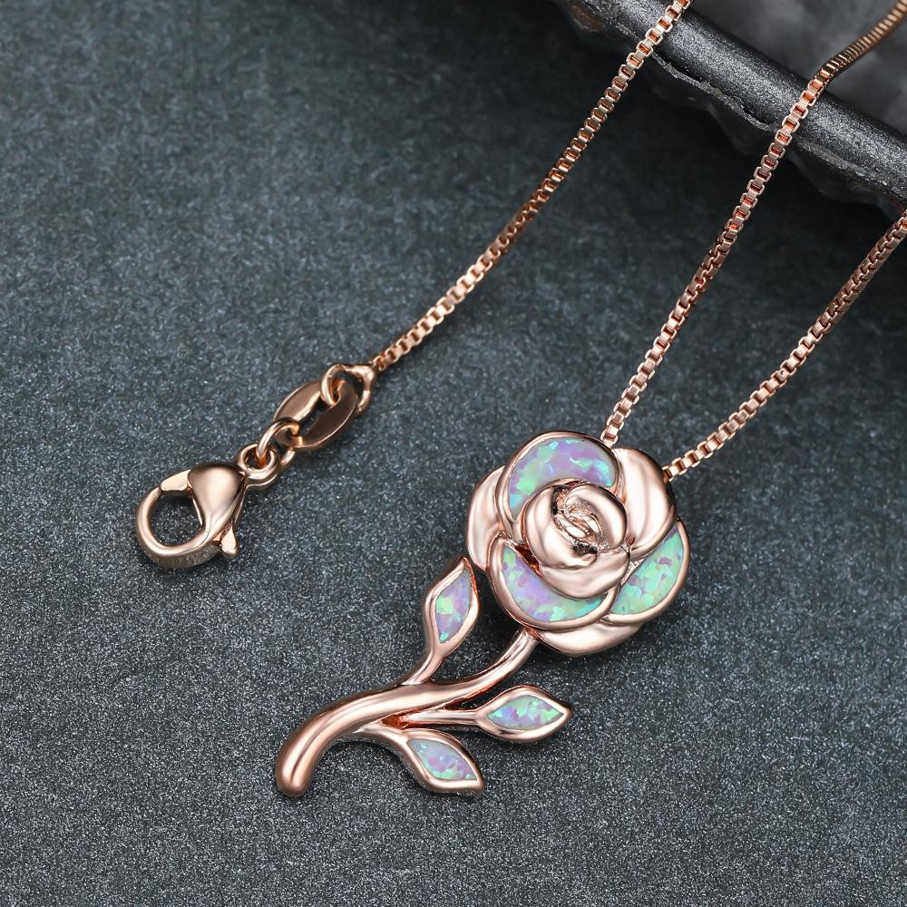 European and American Fashion Rose Gold Purple Whole Rose Pendant Necklace Retro