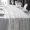 Faux Pearl Gauze Table Runner Boho Sheer Tulle Fabric Table Runner for Wedding Bridal Shower Birthday Party Dining Table Decor