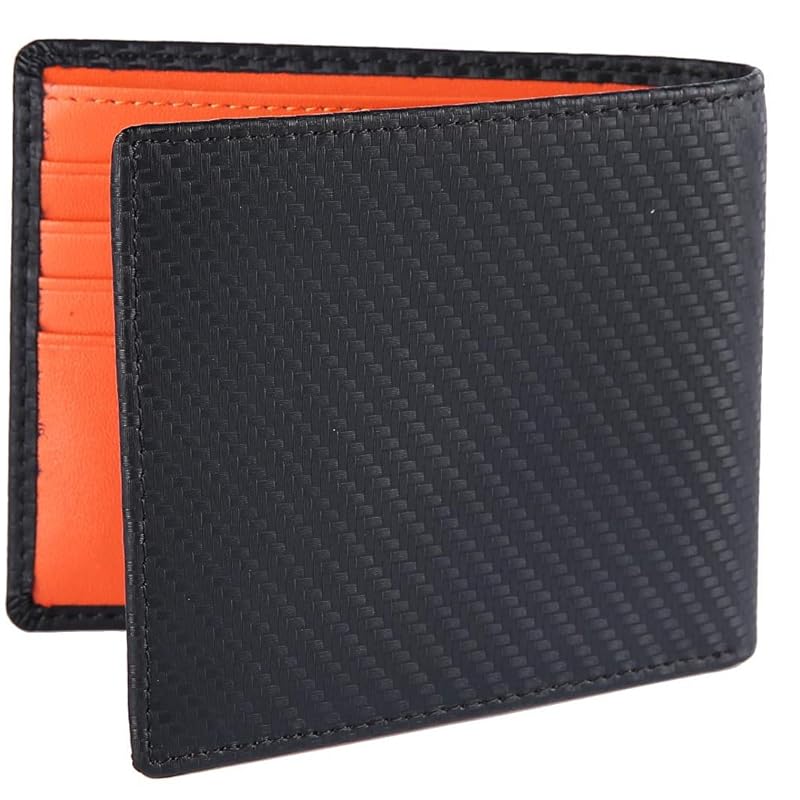 

[Legare] [Legale] bifold wallet With hidden pocket Slim type carbon leather thin wallet men s ladies (orange)