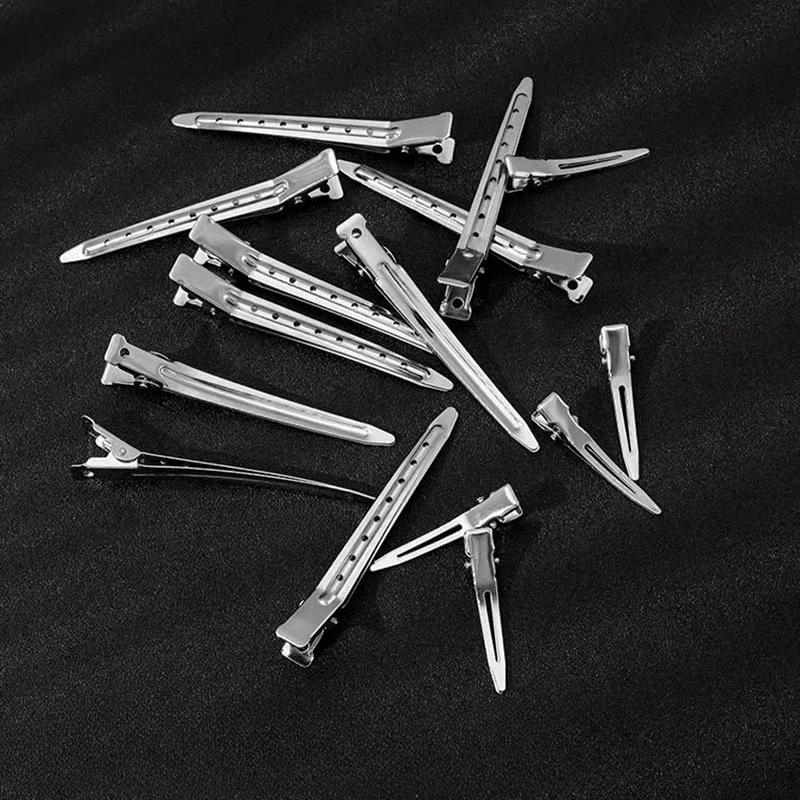 10Pcs/Lot Crocodile Leather Hairpins Duck Bill Hairpin Rust-proof Metal Hairpin with Holes for Curly Hair Styling Partition Clip