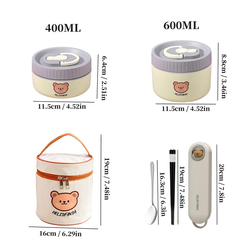 WORTHBUY Portable Cute Bear 304 Stainless Steel Insulated Bento Lunch Box Microwave Sealed Lunch Container For Kids Students