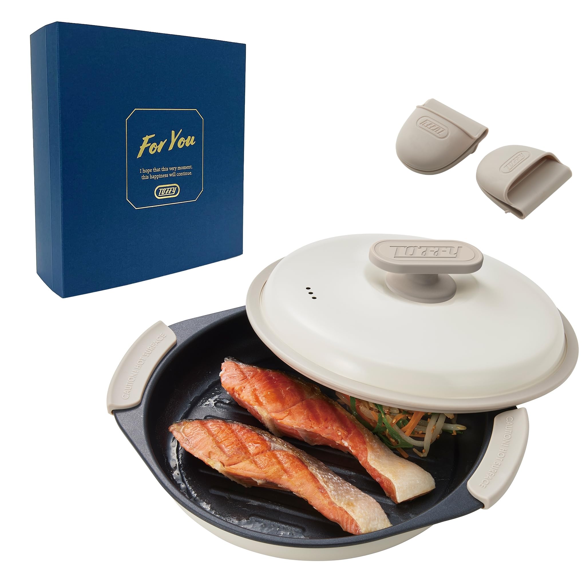 

Online Microwave Grill Pan Cooking Appliance with Wavy Plate for Cooking and Simmering Includes Silicone Oven Mitts and Recipe Book Gift Sleeve