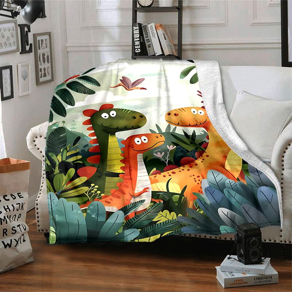1pc Dino Friends Lightweight Flannel Blanket, Comfortable and Warm Blanket, for Office and Camping Sofa Bed063