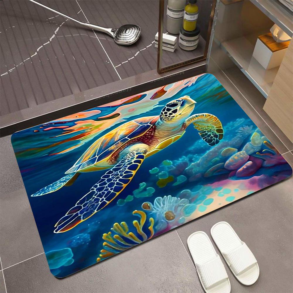 Blase Ozean Schildkröte Wohnzimmer Schlafzimmer Teppich Große Größe Realistisches Design mit Korallen Element Rutschfester Teppich für Heimdekoration