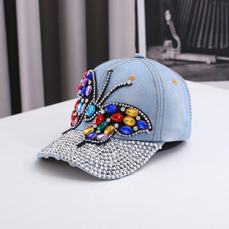 Fashion Versatile Outdoor Leisure Baseball Cap Colored Diamond Baseball Cap Trendy Big Butterfly Middle-aged Cap