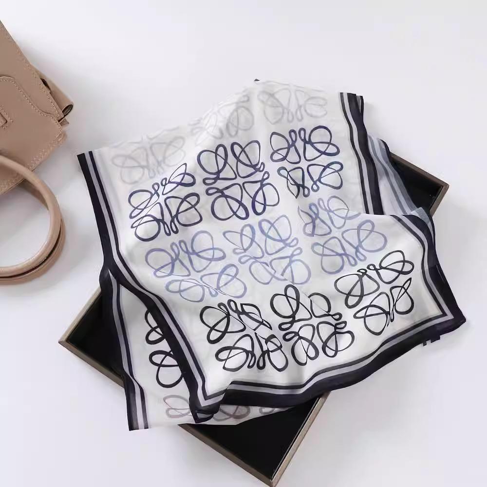 Fashion new long silk scarf women's Korean version line printing simulation silk medium length thin scarf sunscreen shawl