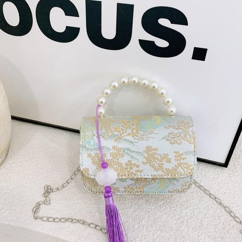 And Versatile Elegant Childrens Handbag With Chic Chain Detail And Charming Scenery Print
