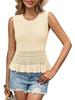Women's Boho Crochet Crop Tank Top Sleeveless Crew Neck Ruffle Knit Sweater Vest