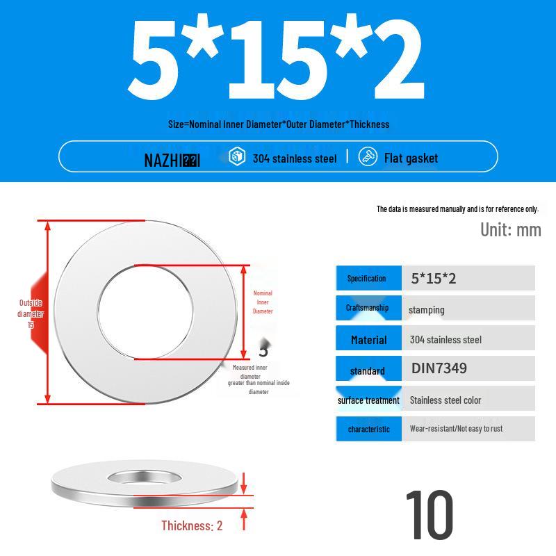 Thickened 304 Stainless Steel Flat Washer Spacer (M4-M8)