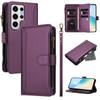 For Samsung Galaxy S24 Ultra Leather Case 9 Card Slots Zipper Wallet Stand Phone Cover with Wrist Strap