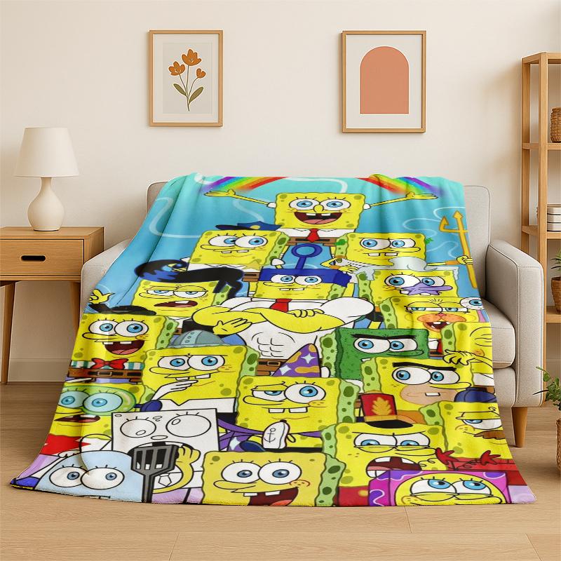 Cartoon S-SpongeBob Patrick Star Flannel Blanket Soft Warm Throw Blanket for Bedroom Living Room Bed Travel Camping Picnic Kid