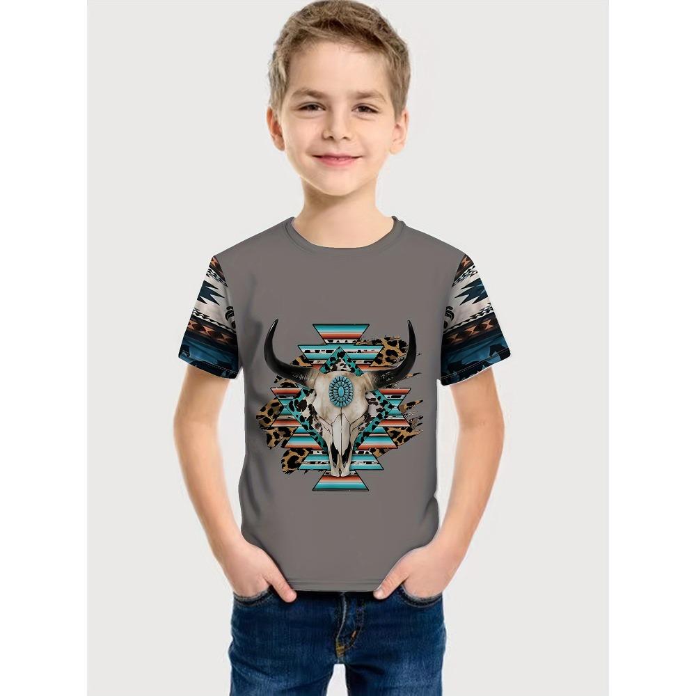 Abbigliamento per Bambini T-shirt da Ragazzo Manica Corta Stampa Teschio 3D Abbigliamento Estivo per Bambini Streetwear Creativo alla Moda Girocollo Abbigliamento per Ragazze