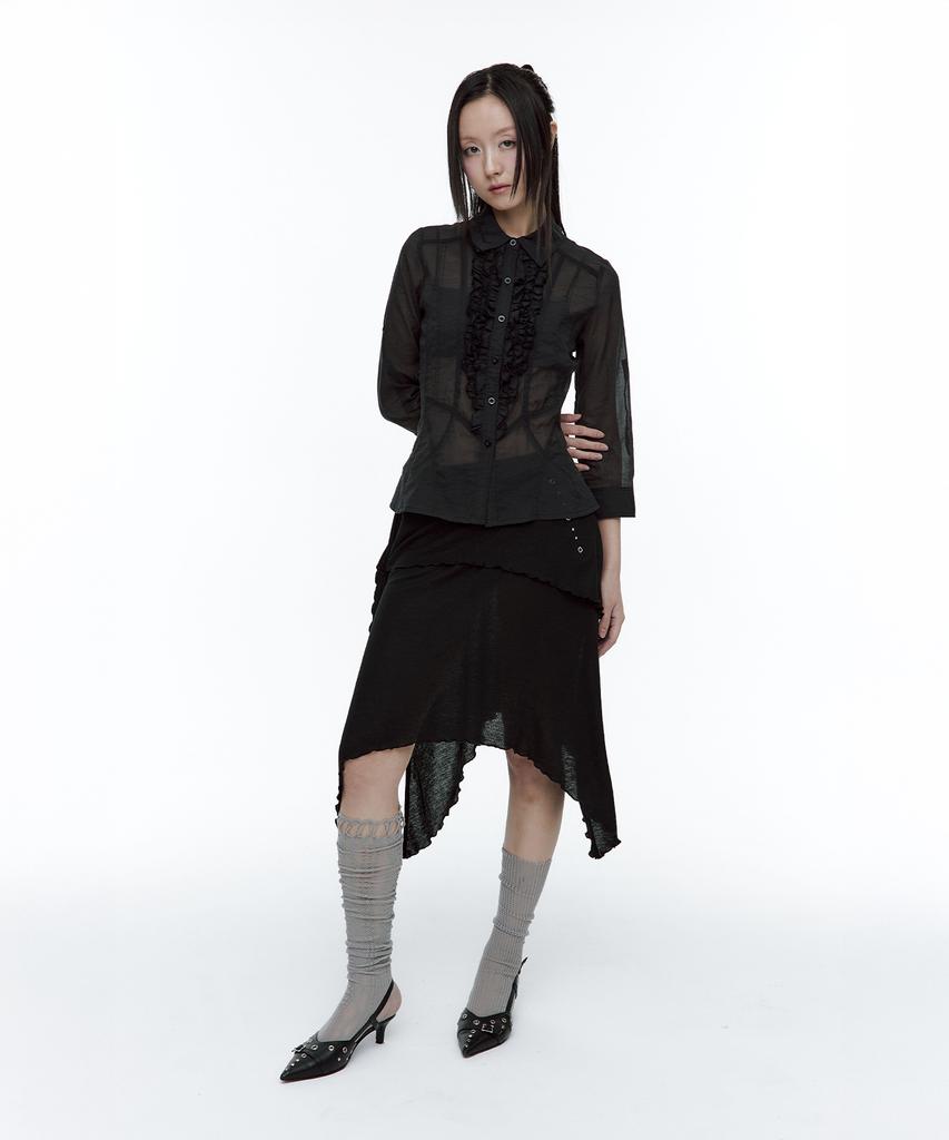 Rough Neck Asymmetrical Tie Knit Skirt Black