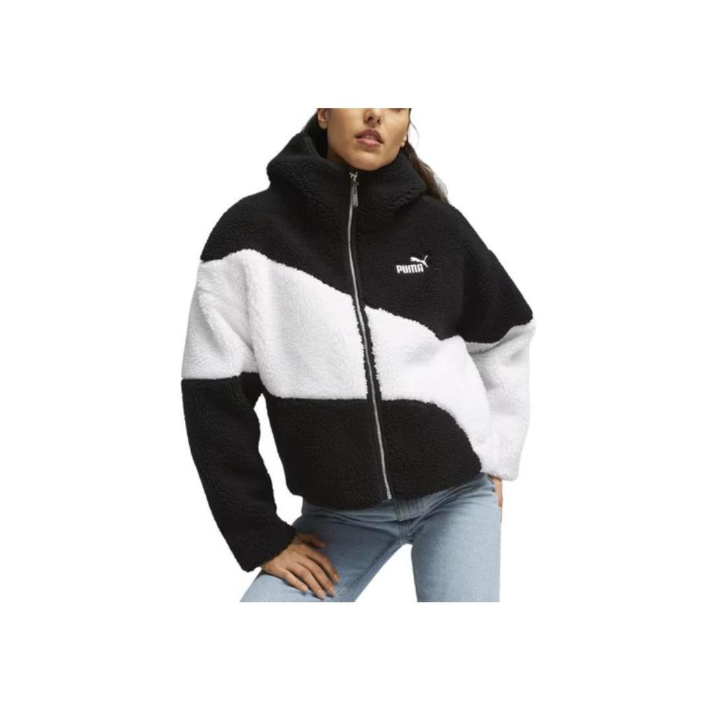 Puma Big Cat Fashion Giacca in Pile con Cappuccio Morbida e Confortevole Giubbotti da Donna Nero Bianco 678349-01