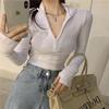 Chic V-Neck Half-Zip High-Waisted Women's Autumn/Winter Top 