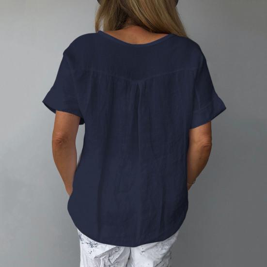 Camicetta pullover estiva tinta unita T-shirt da donna a maniche corte con scollo a V