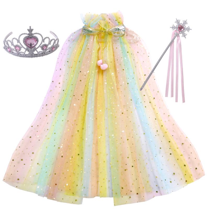 Girls' Elsa Princess Frozen Crown Set with Sequined Cape Shawl