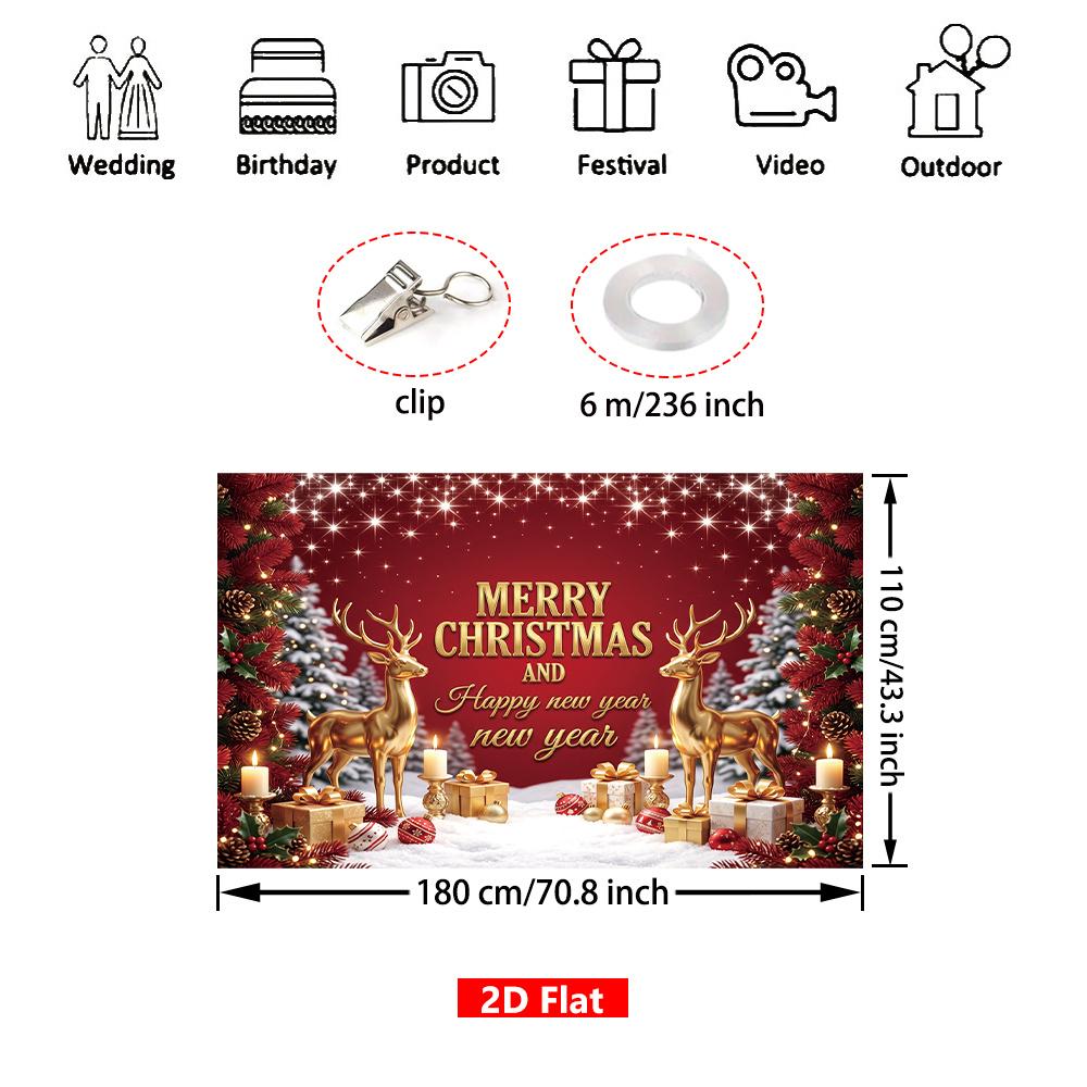 1Pcs Golden Deer Merry Christmas Blessing Decoration Background Xmas Backdrop Decorations For Photo Studio Photo Booth Party