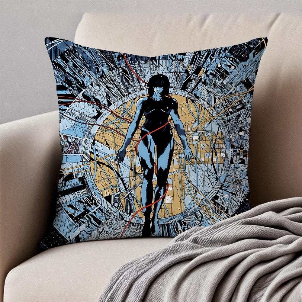 Classic Japanese Anime GGhost In The Shell Cushion Cover Pillowcase Antidustmite Invisible Zipper Short Plush Sofa Cushion