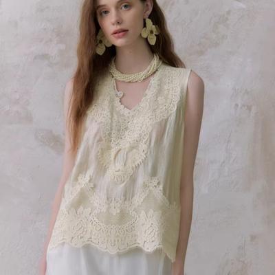 DIMANAF 2026 New Vest T-Shirt Women Lace O-Neck Hollow Summer Style Basic Tops Tees Loose Vest