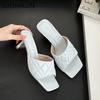 Fashion SUOJIALUN 2025 Summer New Women Slipper Fashion Square Toe Slip On Ladies Elegant Sandal Square High Heel Dress Slides Shoes