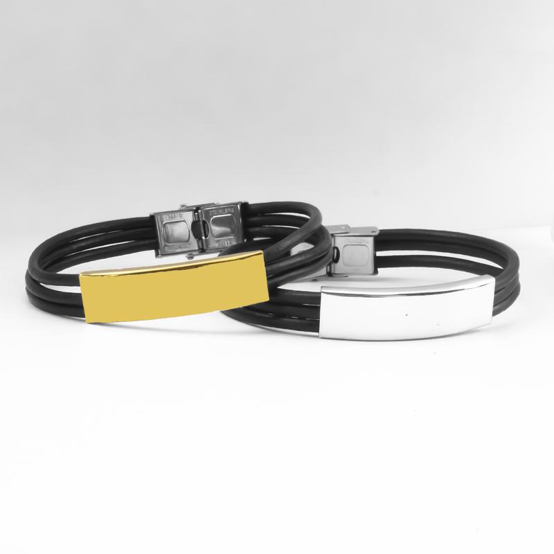 DIY Engraved Retro Leather and Stainless Steel Men's Bracelet - Versatile Couple Design