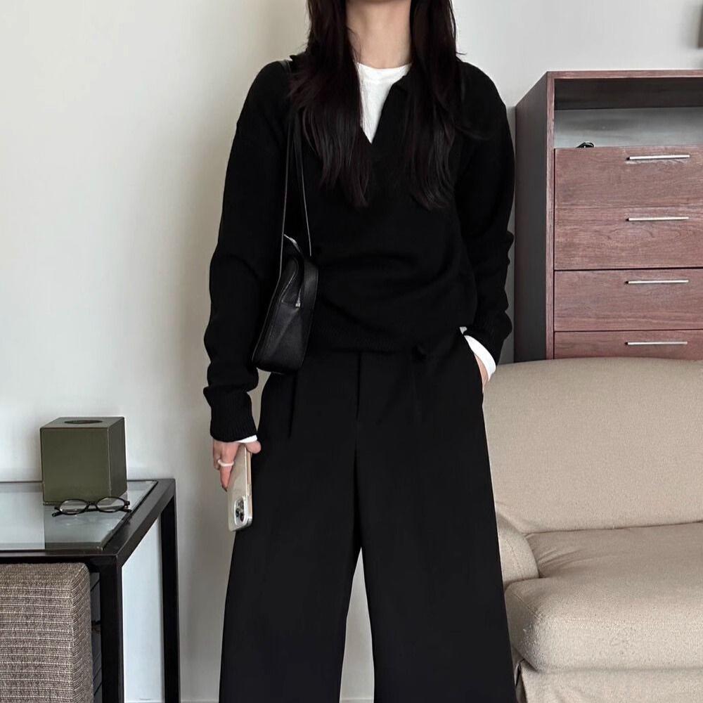 V-neck Sweater Loose and Laid-back Style Knitted Polo Shirt for Women In Autumn and Winter Long-sleeved Casual Pullover Warm Top