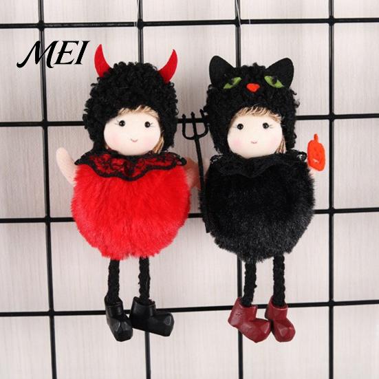 Soft Plush Halloween Doll Hanging Witch with Lanyard, Cute Furry Pom Three-dimensional Ball Ornament for Doors Windows Trees Party Decor