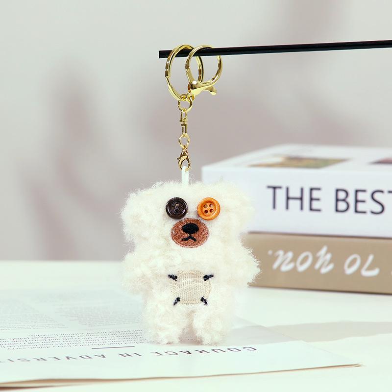 Cartoon Plush Bear Doll Keychain with Button Eyes