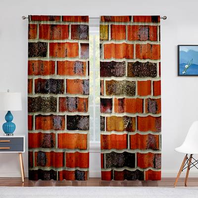 Vibrant Color Brick Wall Print Sheer Voile Curtains for Kitchen Living Room Bedroom Decor Modern Tulle Curtain Window Treatment