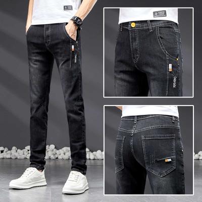 Spring Trendy Men's Slim and Comfortable Stretch Jeans, Versatile and Fashionable Korean Style Small Straight Legs, Wear-resistant Men's Denim