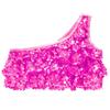 Kids Girls Sequined Dance Top Tiered Ruffles Sleeveless Metallic One Shoulder Vest Performance Outfit