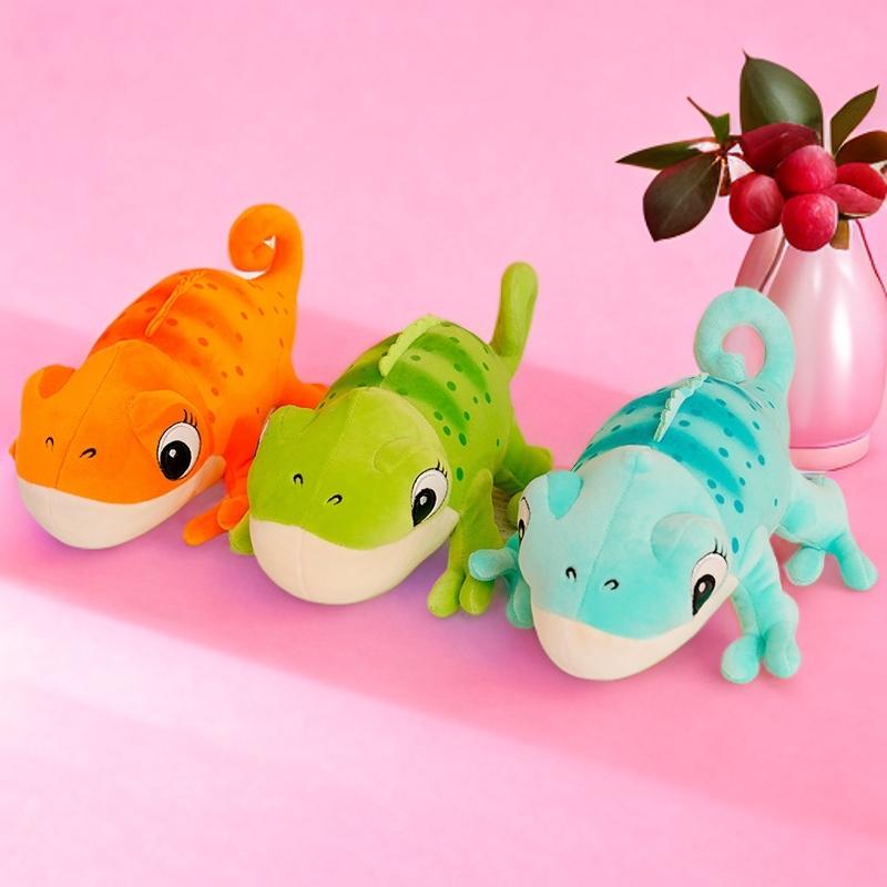 Cartoon Chamäleon Plüschtier Stofftier Grün Orange Blau für Jungen Mädchen Kinder Schreibtischdekoration Niedliche Weiche Puppe Kawaii Geschenkidee