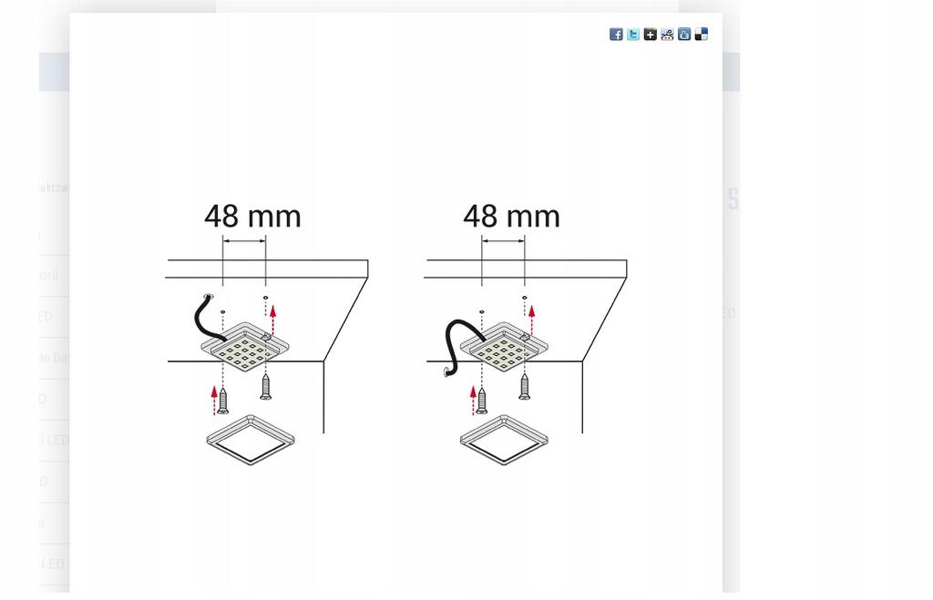 Square LED lighting, 5 points, cold white, with power supply for alcoves and cabinets
