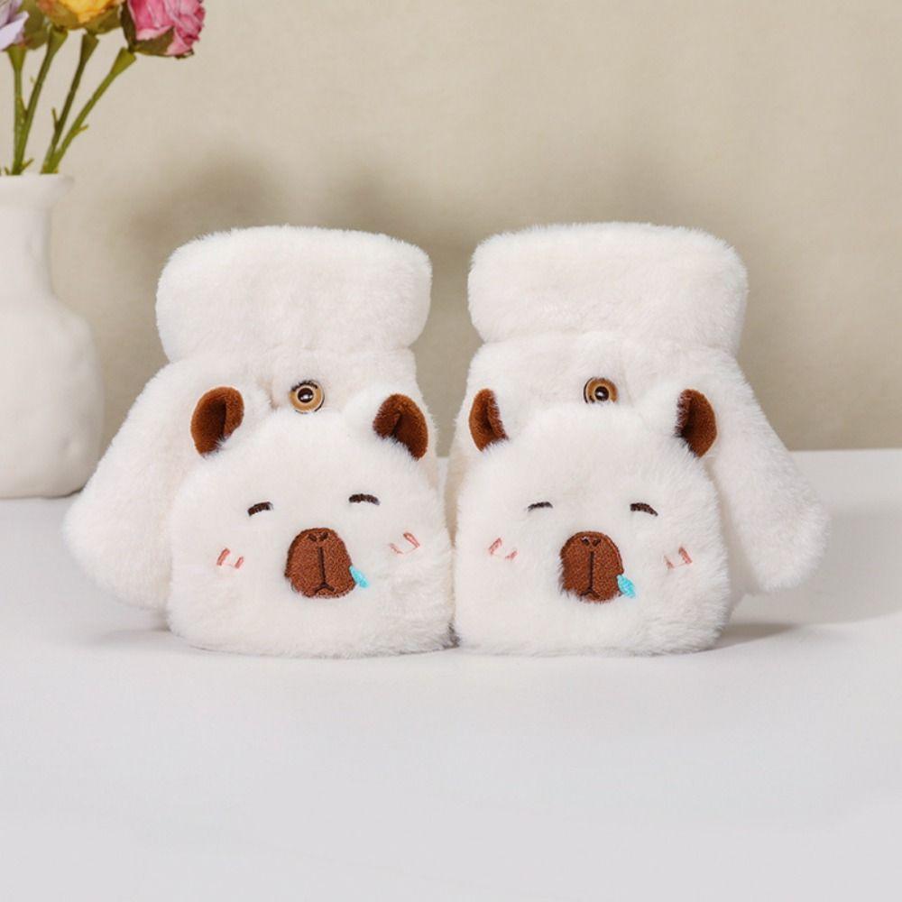 Flip Cover Capybara Gloves  Winter Velvet Gloves Lovely Women Mittens  Outdoor