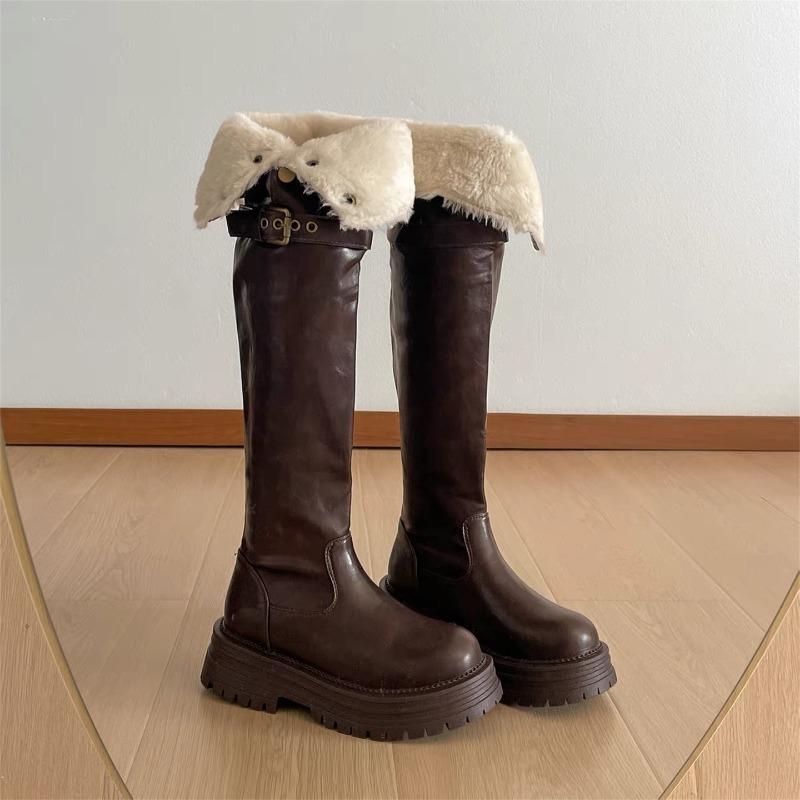 Winter Platform Warm Cotton Woman Over The Knee Long Boots Fashion Party Dress Shoes Female Vintage Long Booties Zapatos De Muje 35 коричневый
