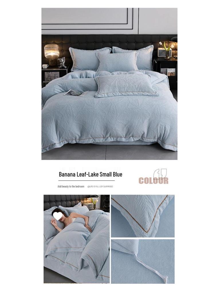 G5Z2025 Autumn/Winter Milk Velvet 4-Piece Solid Color Luxury Carved Bedding Set with Fitted Sheet.