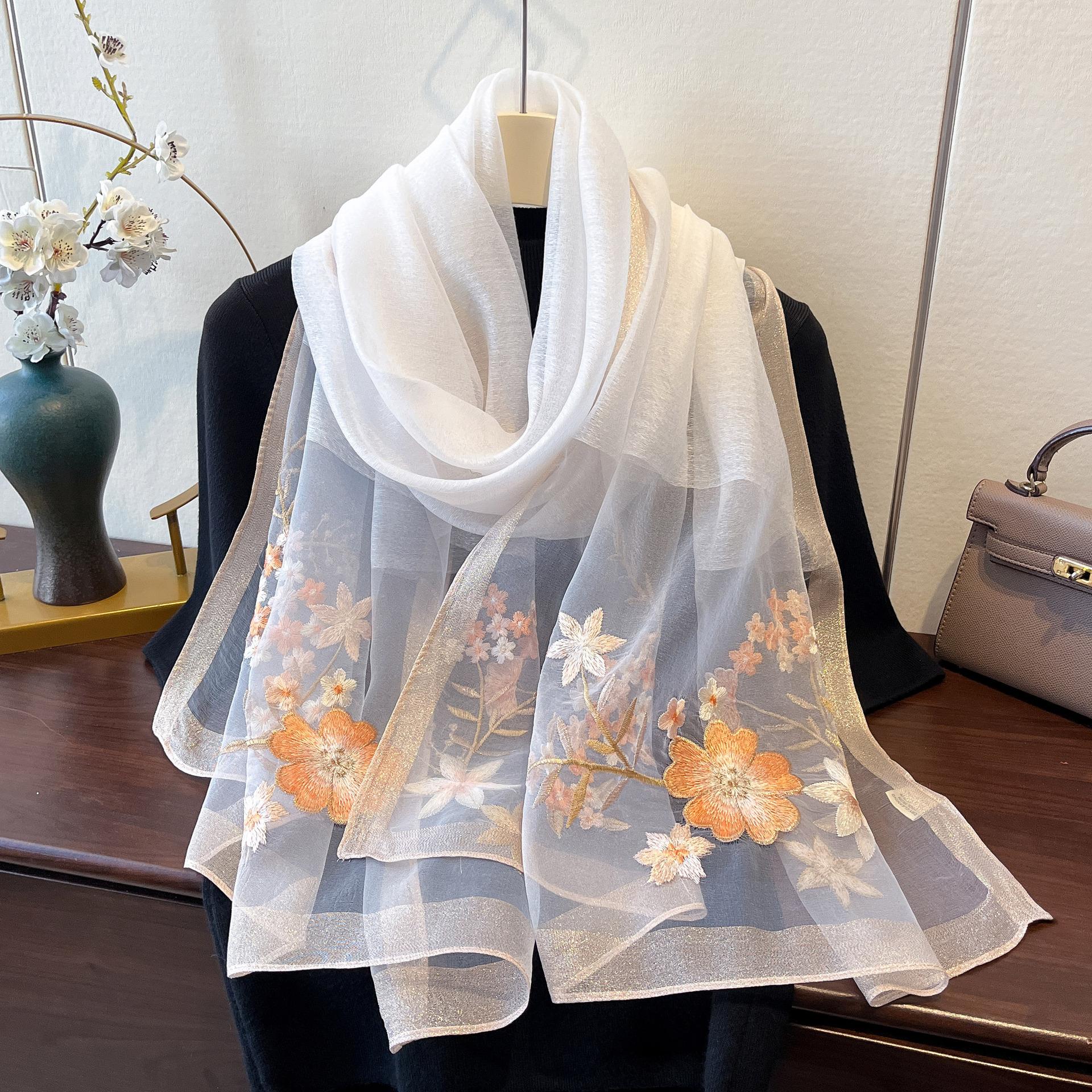 

Корейська версія універсальної вишитої шалі, висококласна модна шовково-вовняна хустка, жіноча весняна хустка з принтованої пряжі 180*70cm білий